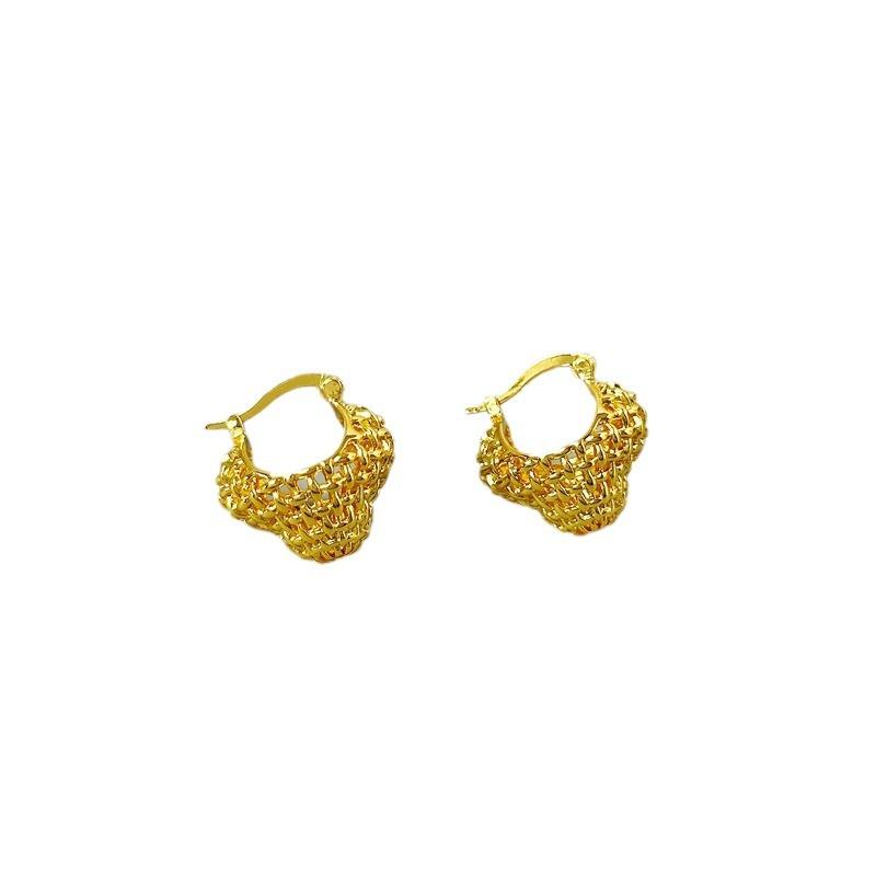 Manufacturer'S Supply French Light Luxury Hollow Basket Modeling Ear Buckle High-End Woven Earrings Women'S Earrings Spot