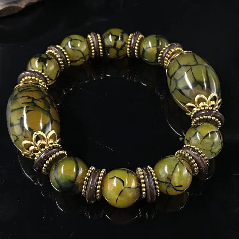 Přírodní krásný kámen náramek Zelený ledový květ náramek Náramek v retro tibetském etnickém stylu vzácné šperky