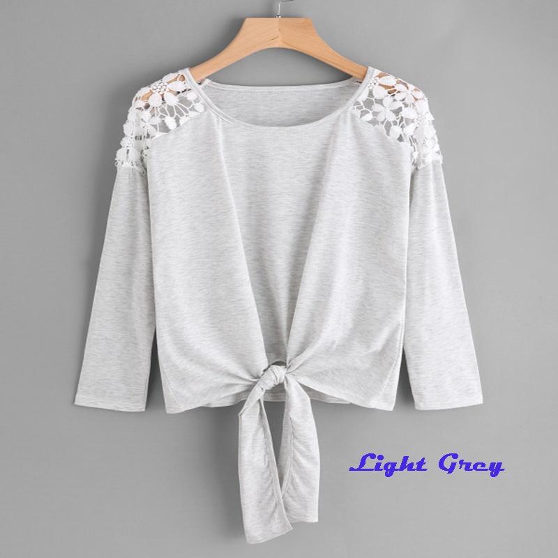 Timeless Design Cotton And Polyester Womens Lace Stitching Round Neck Top