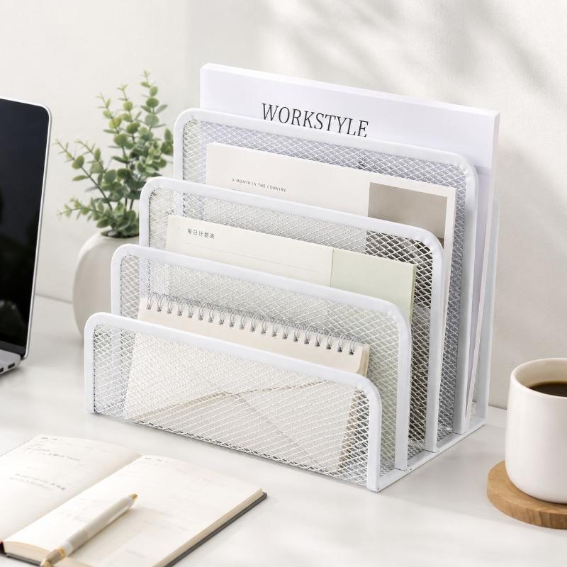3 Layer Black Metal Mesh Document Tray Desk Organizer Notebook Stand for Office Desktop Storage Supplies