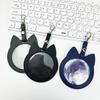 PU Leather Card Holder Cat Ear Design Cute Round Badge Reel For Work Office Travel Luggage Keychain Pendant