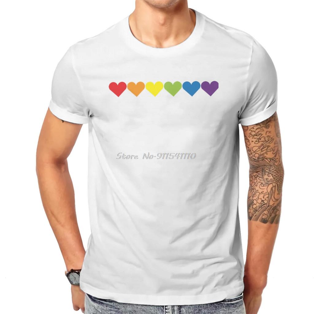 Rainbow Pride Hearts Essential Tshirt Top Graphic Men Classic Homme Summer Men's Clothes Cotton Harajuku T Shirt