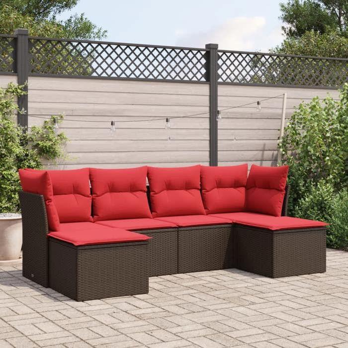 VidaXL Salon de Jardin avec Coussins 6 pcs, Canapés avec Pieds Réglables, Ensemble de Meubles d'Extérieur Patio Terrasse 3218014