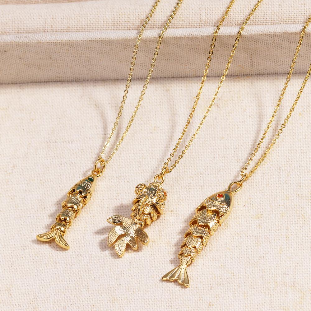 Stainless Steel Fish Pendant Charms Pave Red Green Zircon Ocean Fish Necklace For Women Choker Accessories Unisex Party Gift