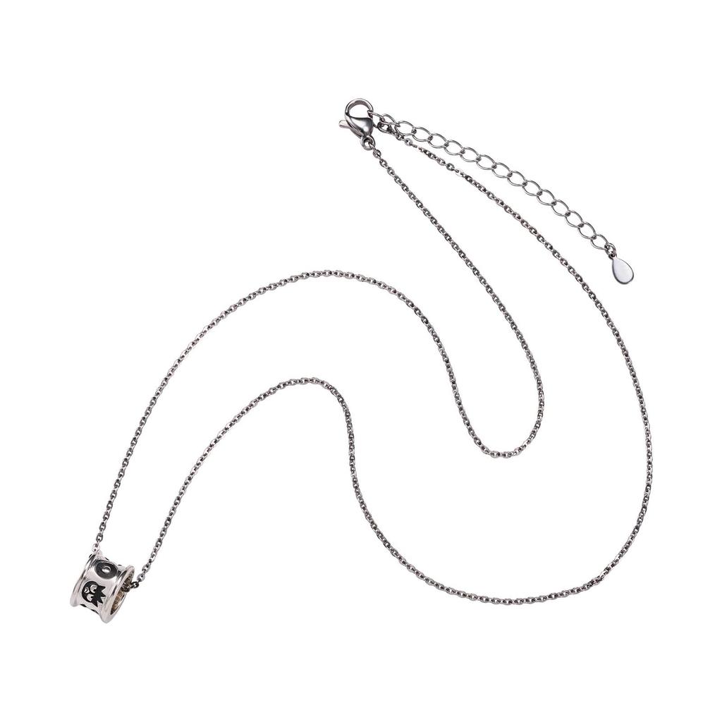 White Clover Badtz-Maru Sanrio Characters Necklace, 925 Sterling Silver, Smoked Surgical Stainless Steel, 48cm, SABB30-N001SV