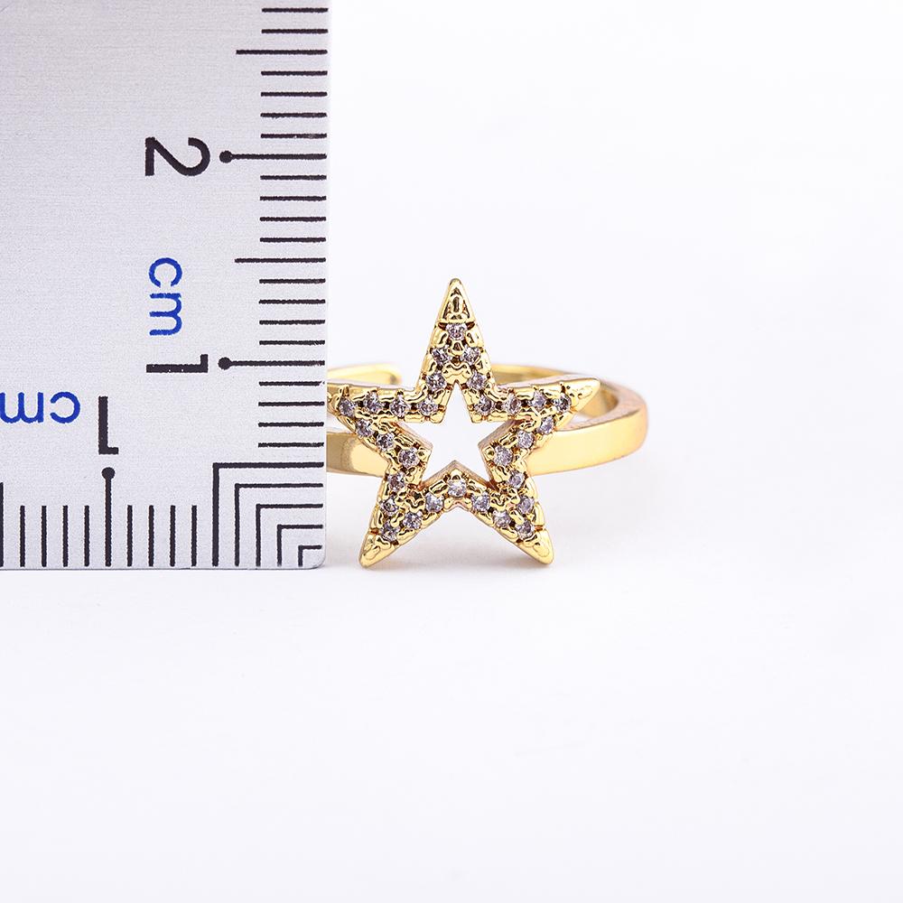 Nidin New Hip Hop Rock Five Star Rings Men Women Luxury Gold Color Rhinestones Zircon Pentagram Adjustable Wedding Party Gift