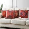 4 Pcs Double Sided Persian Kilim Cushion Covers, Red Bohemian Tribal Geometric Throw Pillow Cases (No Inserts)