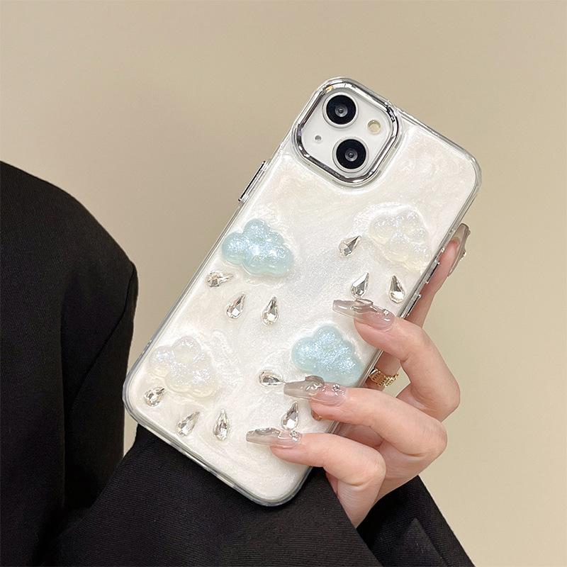 

Cloud Raindrop Mobile Phone Case For Iphone17Promax Rhinestone Gem Apple 15 Glitter Wind 14Pro iPhone 7/8/SE 2020