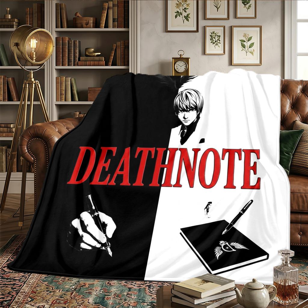 Death Note Flannel Blanket Printed Comfortable Warm, Fits Bedrooms, Sofas, Beds, Chairs, Picnics, Travel -HE19