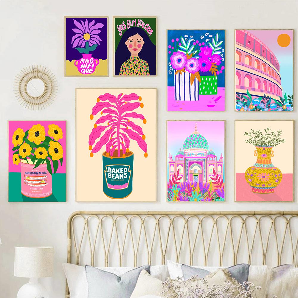 Florale mehrfarbige abstrakte Gartenpflanzen Wandkunst Leinwand Malerei Bild Poster und Drucke Galerie Gang Einzigartige Wohnkultur