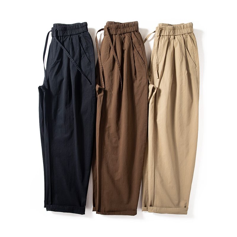 Men's Casual Pants Spring and Autumn New Style Simple Versatile Pure Cotton Pants Japanese Trendy Brand Loose Straight Wide-Leg Pants