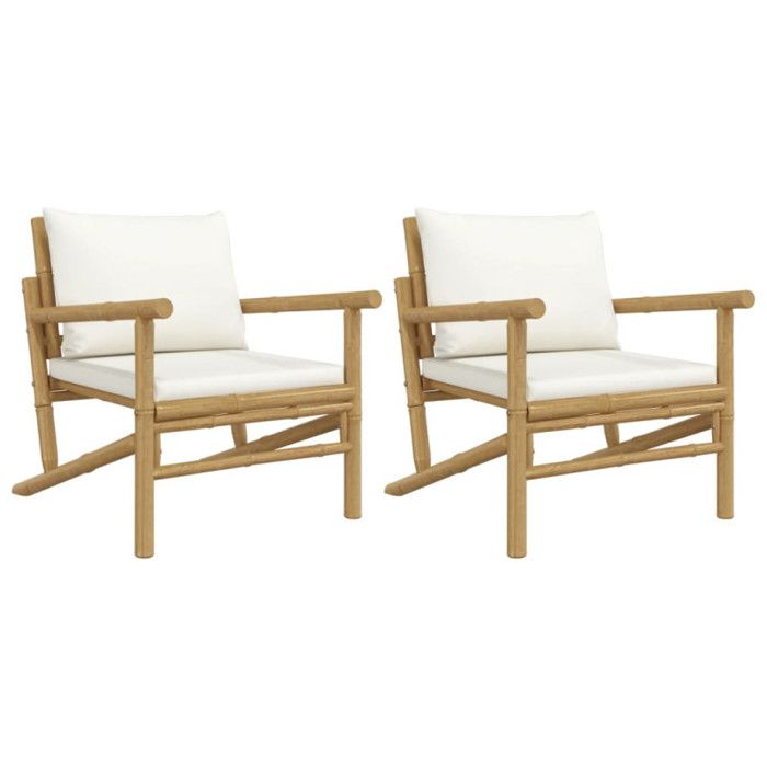 VidaXL Chaises de jardin 2 pcs avec coussins blanc crème bambou 363462