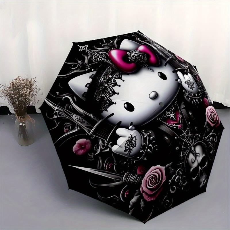 Gothic Hello Kitty Automatic Folding Umbrella-Simple 8-Rib Design, Bright Cartoon Pattern, Durable Iron Frame, Suitable For Travel, Outdoor,