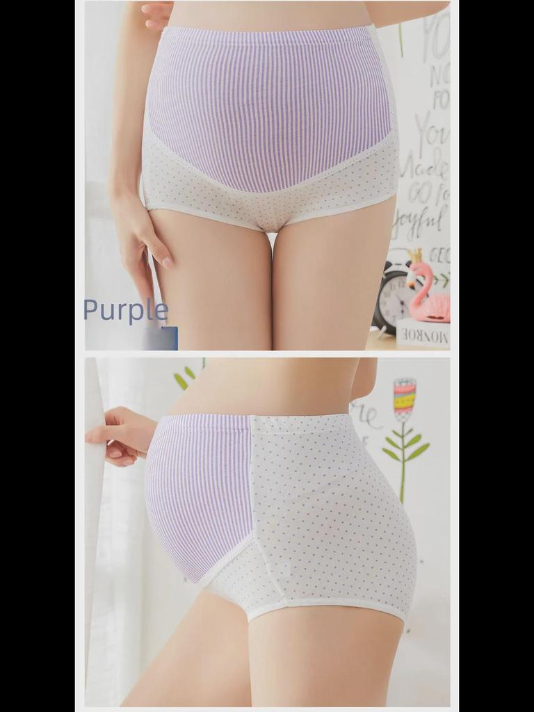 Breathable High Waist Striped Polka Dot Maternity Underwear with Adjustable Belly Support
