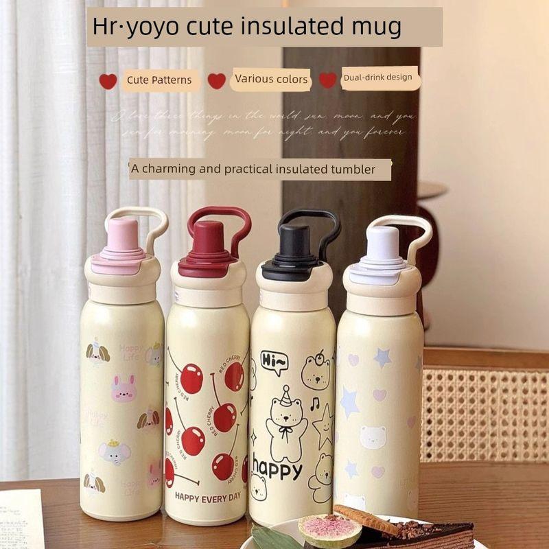 New Stylish High-Capacity Thermos Cup Made of 316 Stainless Steel, Cute Insulated Water Bottle with Straw for Children and Students