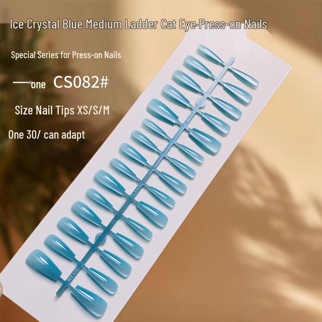 

Маникюр средней длины «кошачий глаз» с бусинами из стекла: Высококачественные накладные ногти, готовые к носке