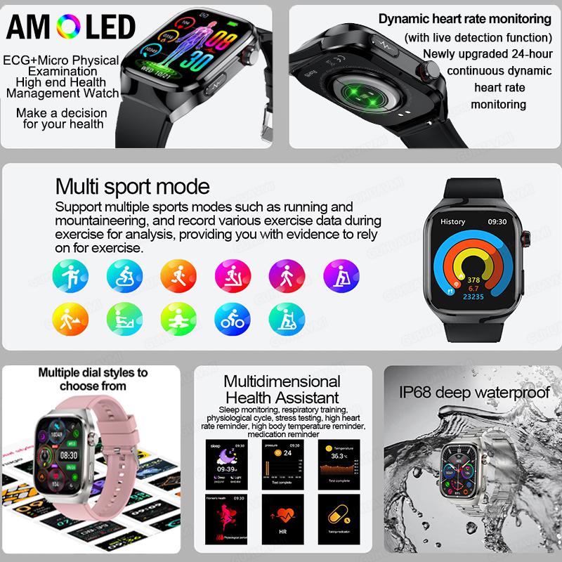 2025 Nové chytré hodinky na měření kyseliny močové, krevních tuků, EKG+PPG, pulzu, krevního tlaku, s Bluetooth voláním, sportovní pro Xiaomi, hodinky pro sledování zdraví