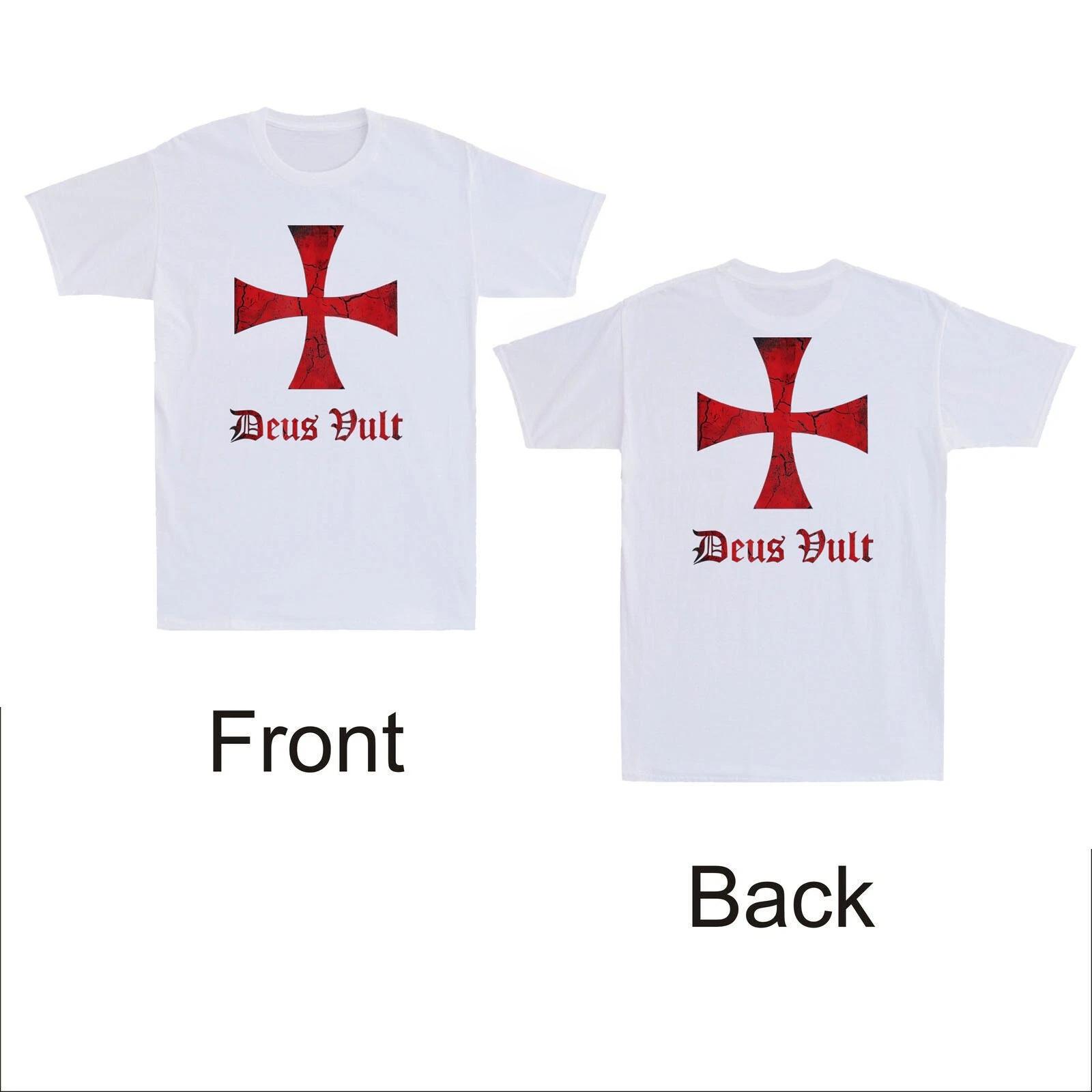 

Нова футболка Deus Vult Хрест тамплієрів Хрестоносець Принт спереду та ззаду Вінтажна чоловіча футболка Розкіш високого класу Підходить і чоловікам, і жінкам Топ Y2k 4XL