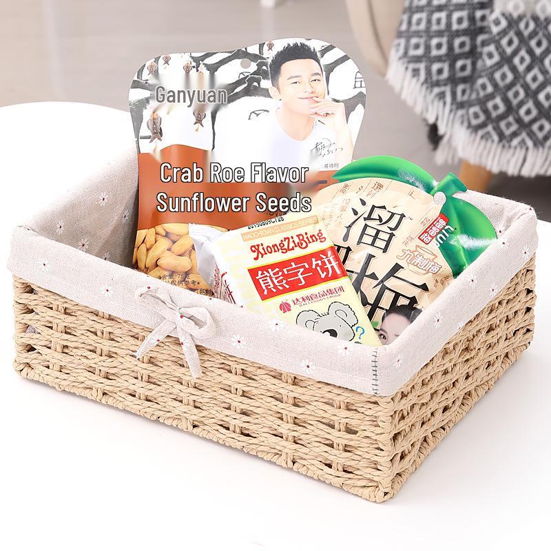 Three-Piece Woven Storage Basket Set for Living Room, Remote Controls & Cosmetics