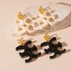 European American Resin Letter Geometric Silver Needle Earrings Simple Exaggerated Personality Ins‑Style Niche High‑End Trend Jewelry