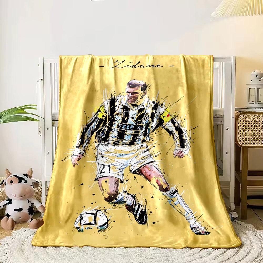 

A dynamic sketch of a soccer player in a striped jersey with a ball. for all seasons blanket lunch break throw gift 80cm x 120cm