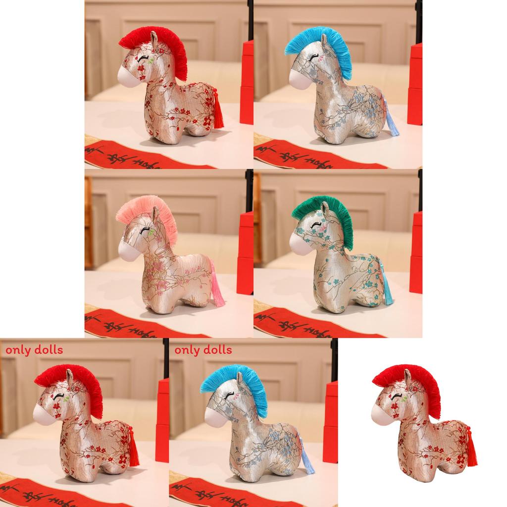 Traditional Horse Plush Toy With Flower Print Design And Tassel Decor For New Year Gifts And Celebrations