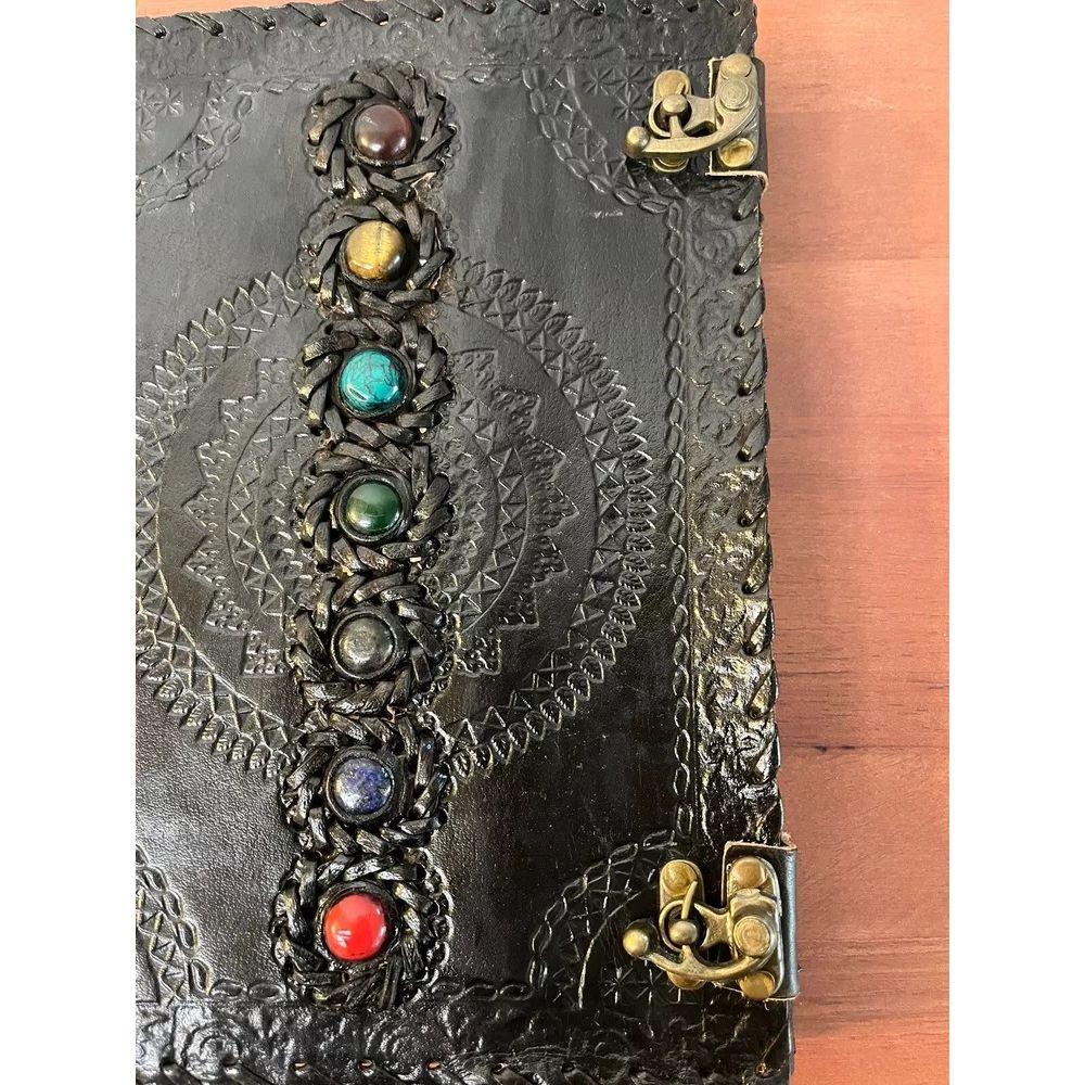Leather Journal Seven Stone Chakra Notebook Blank Bound Papers Book of Shadows