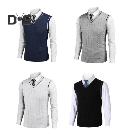 Pánská vesta svetr s výstřihem do V bez rukávů Slim Fit Colorblock Pletený svetr Slim Fit Střední délka Zahuštěný svetr preppy a business stylu