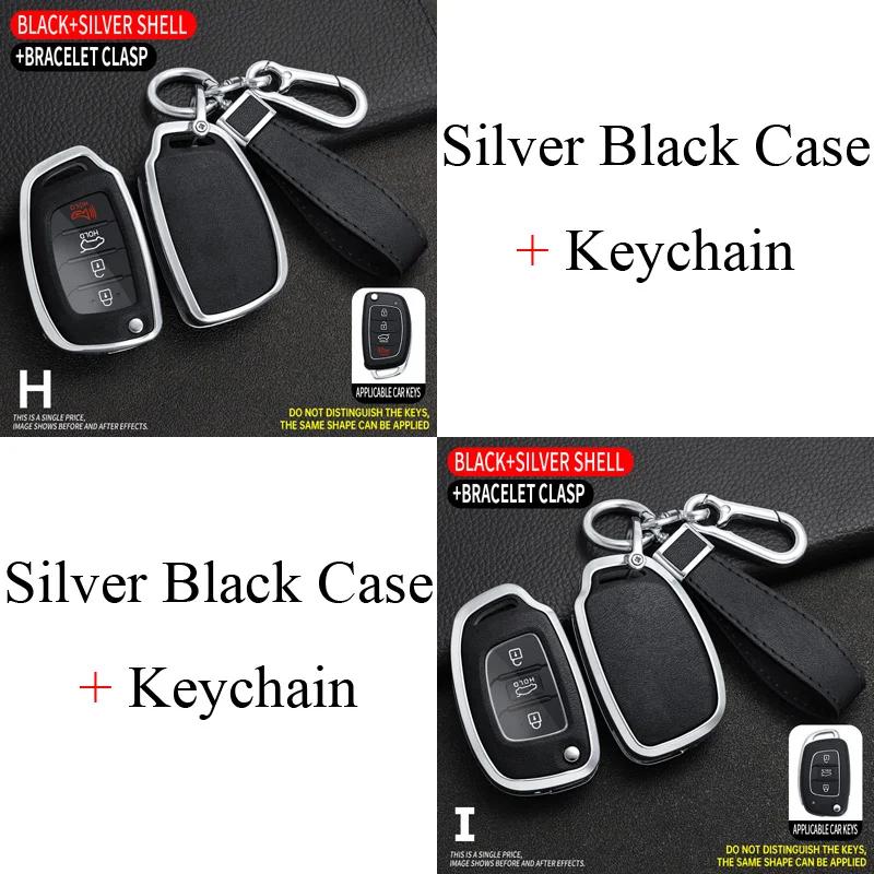 Zinc Alloy + Leather Car Key Case For Hyundai Ix25 Ix35 I10 I20 Solaris Tucson Sonata Santa Sport Elantra Creta Verna -