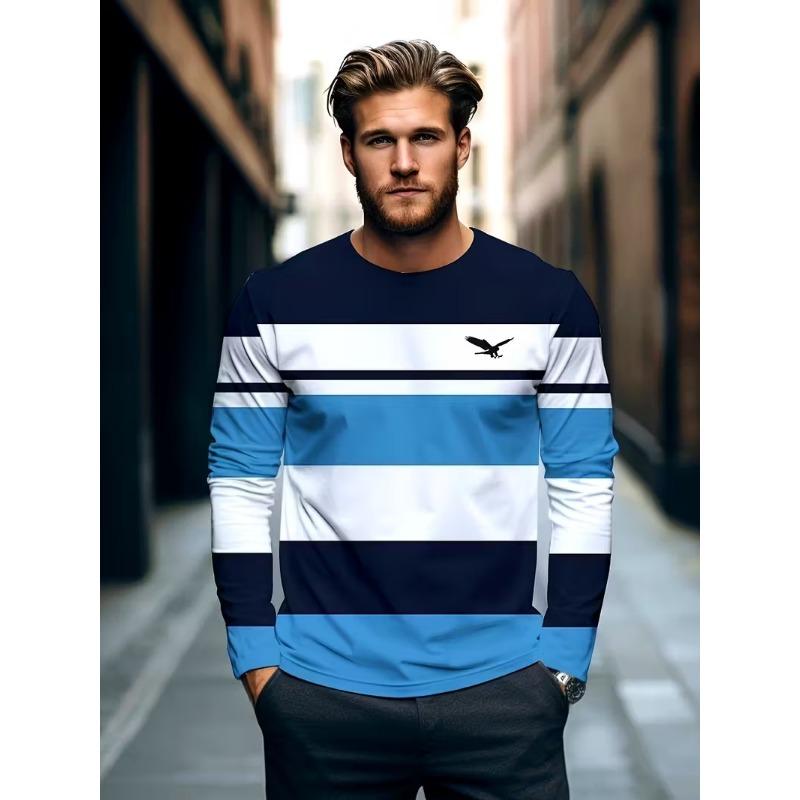 Simple Men's Stripe T-shirt Autumn Outdoor Casual Men's Long Sleeve Top Oversized RCrew Neck Long-sleeved T Shirt For Men