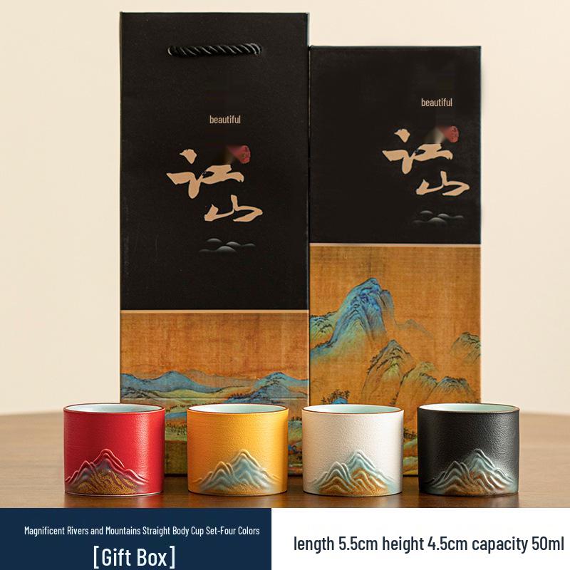 Palace Museum Ceramic Tea Set: Distant Mountains Host Cups & Thousand Miles of Rivers Gift Box