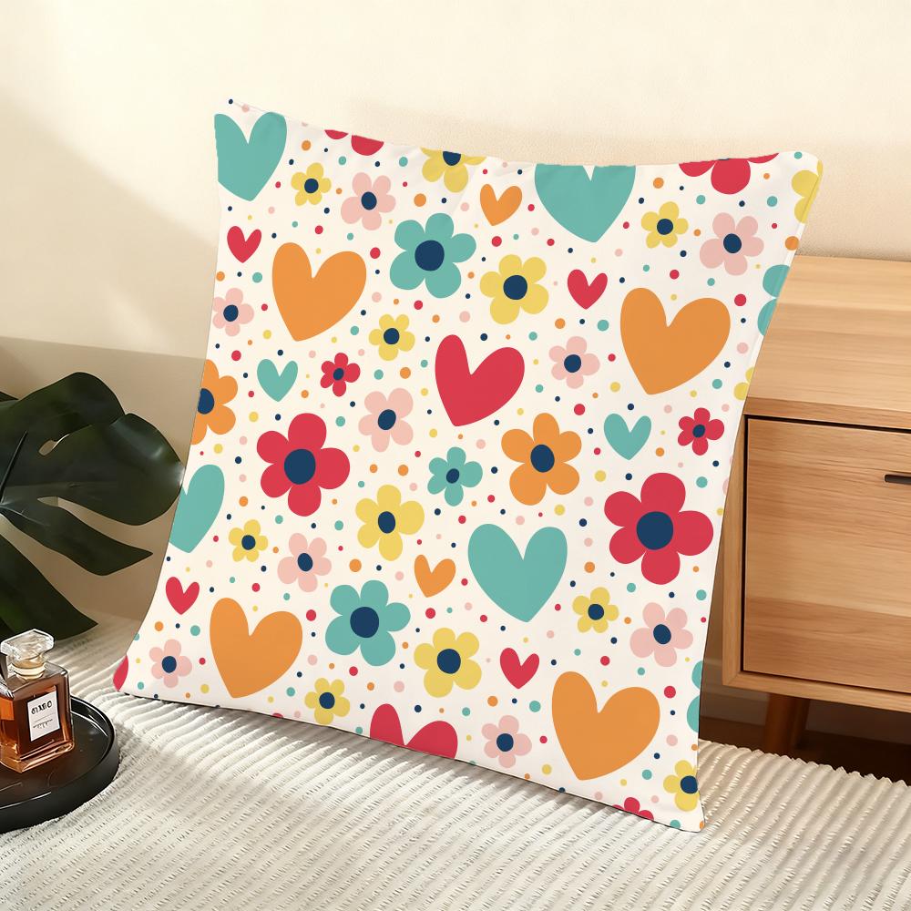 Colorful Flowers Cushion Cover Soft Short Plush Pillow Cover Smooth Cozy Texture Aesthetic Cushion Case Home Decor