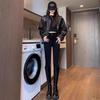 Women's High-Waisted Fleece-Lined Skinny Pants - Black, Non-Pilling, Slimming, Elastic Outerwear, Spring/Autumn Style.