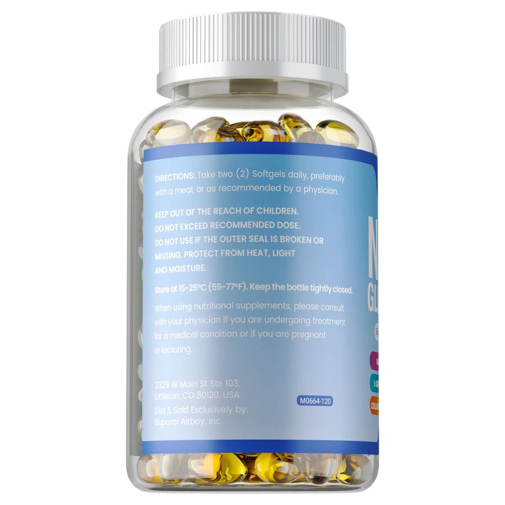 Capsule con Complesso NAC+ Glutatione, contenenti collagene, estratto di cardo mariano, antiossidante, adatte agli adulti.