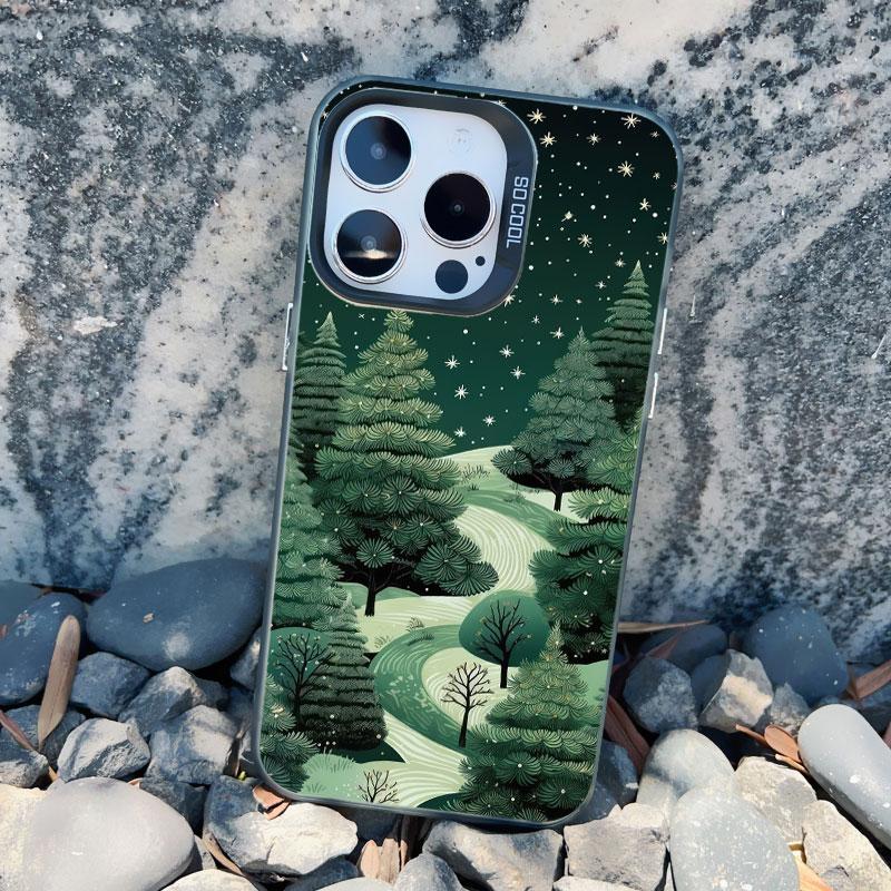 Forest Night Starry Sky Tree Moon Phone Case For Iphone 13 Mini 12 11 Pro Max 16 15 14 Pro Max Plus Shockproof Laser Back Covers
