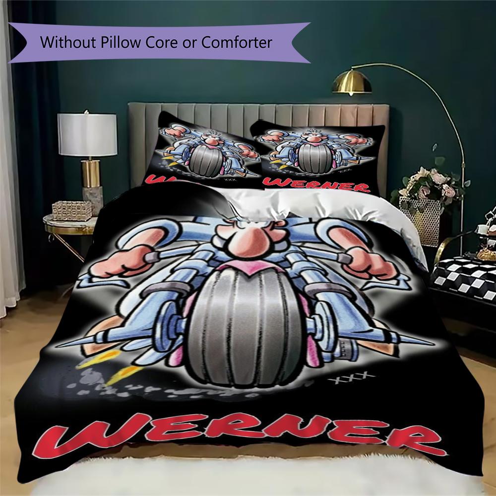 Werner Comic Pattern Bedding uilt Set uilt Cover Pillowcase Home Decoration Birthday Gift (1 * duvet cover + 2 * pillowcase without core)245