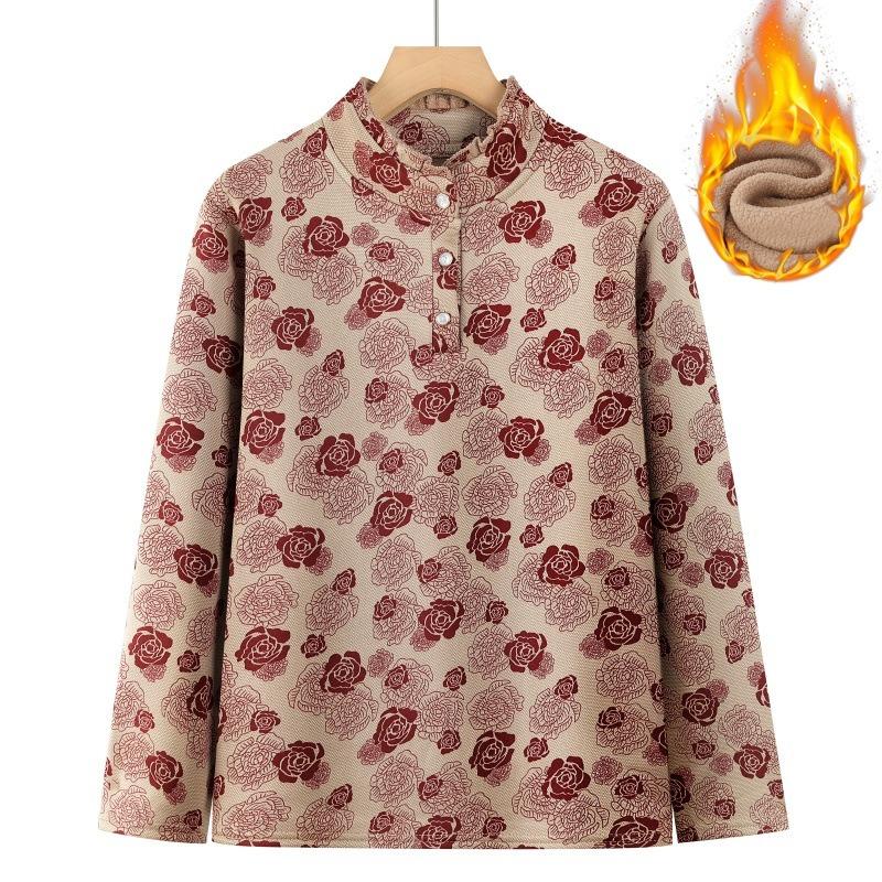 

Осень и зима новинка бархатный теплый женский топ модная одежда с длинным рукавом утолщенная цветочная базовая рубашка 2XL [recommended 105-60kg]