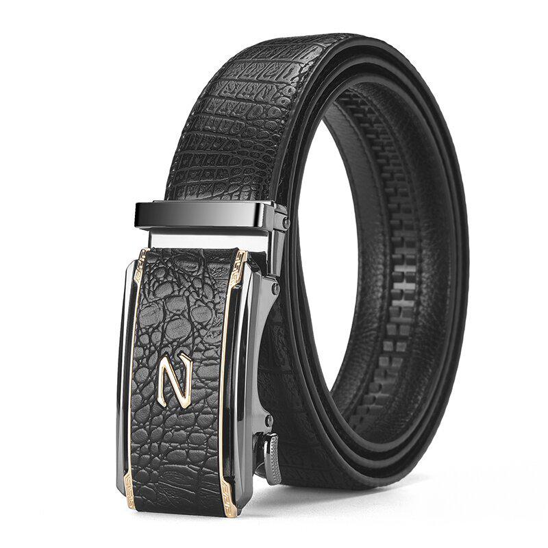 Men's Crocodile Pattern Cowhide Belt with Alloy Automatic Buckle - Versatile and Casual.