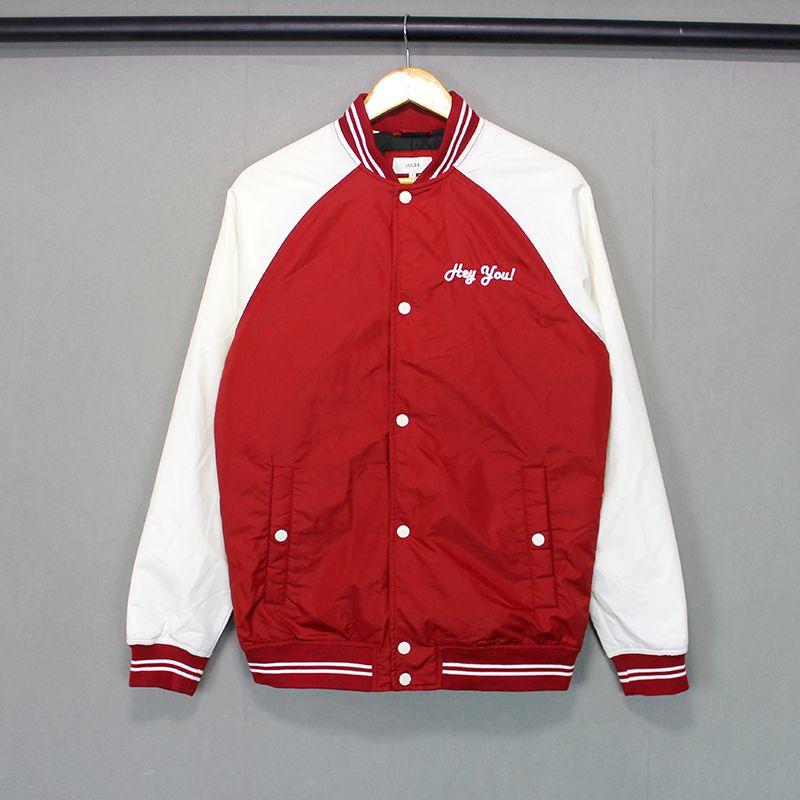 

Fashion Brand Leak-Picking Winter Loose Baseball Collar Patchwork Cotton-Padded Jacket Red and White Patchwork L Bust size 120