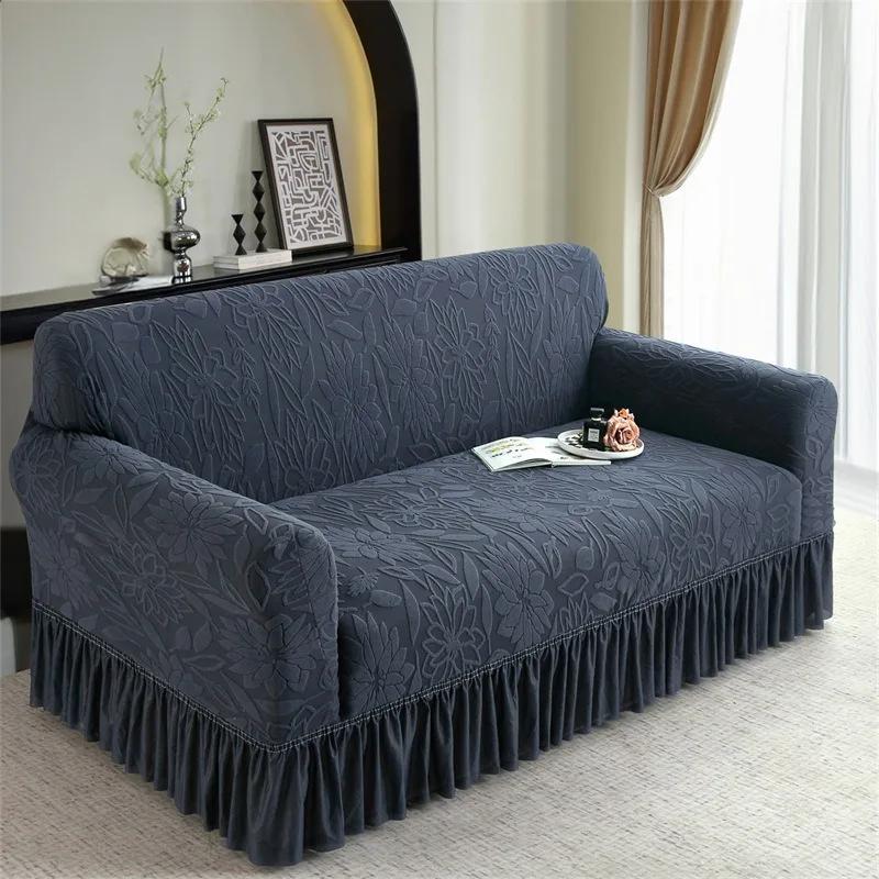 1Pc Luxury Jacquard Sofa Cover With Ruffle Non-Slip Dustproof For 1-4 Seater Sofa Machine Washable All-Season Home Decorations