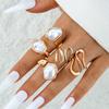 5Pcs/Set Retro Baroque Shaped Pearl Asymmetric Rings for Women Punk Gold Color Metal Geometric Rings Set Party Jewelry Gifts