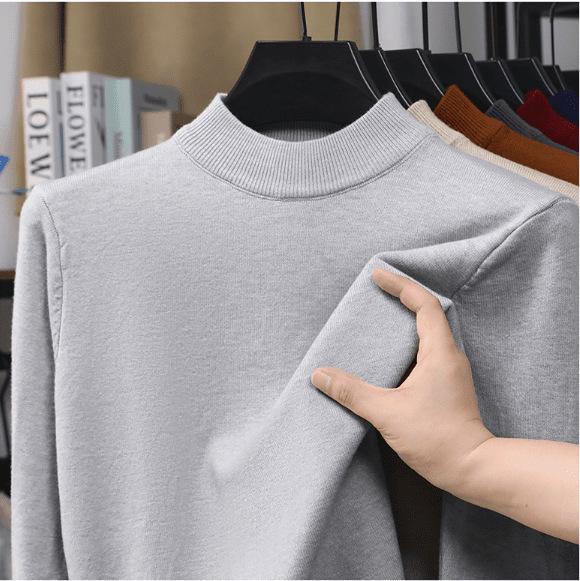 Men's Autumn Winter Knit Sweater | Round Neck, Half High Collar, Warm Middle-aged Base Layer