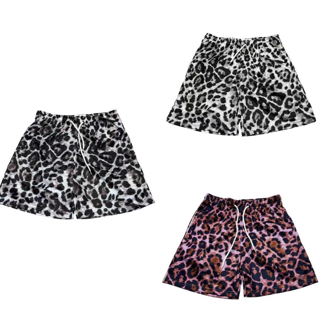 American Leopard Print Mesh Quick-Dry Plus Size Outdoor Sports Shorts