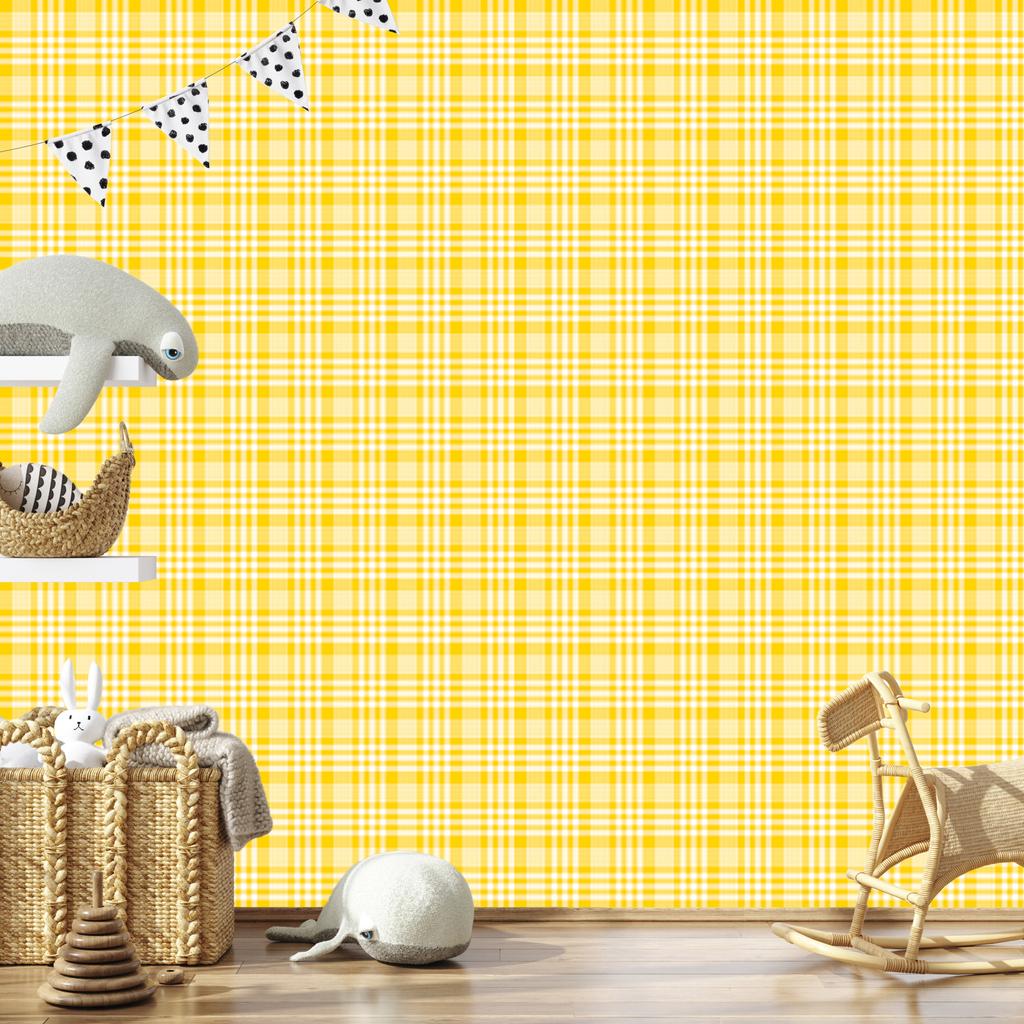 Yellow checkered wallpaper, cream and yellow, cream background, for living room and bedroom, 50x1000