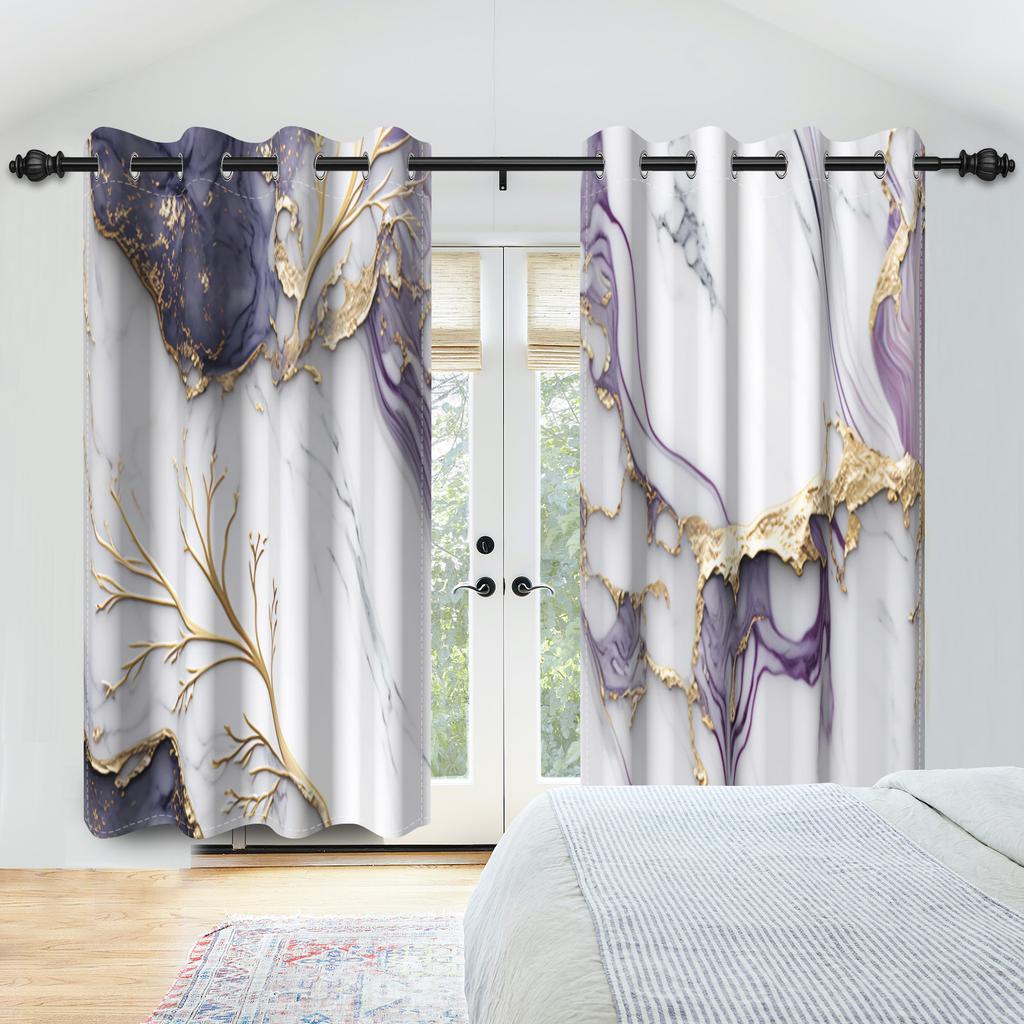 Marble Print Curtains Gold Silver Blue Purple Fluid Art Window Curtains Living Room Bedroom Modern Home Decor Blackout Curtain