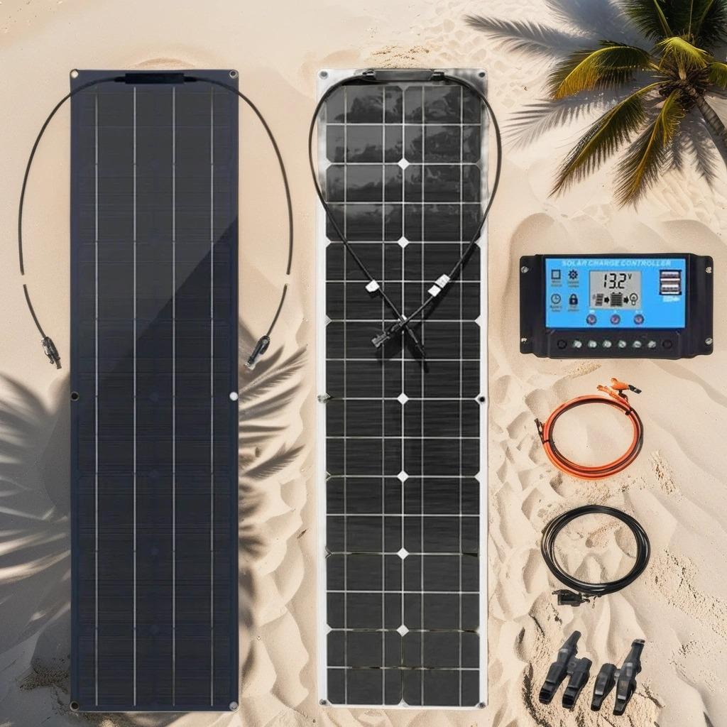 100W Flexible Solar Panel & Controller Kit - 2pcs Photovoltaic System Set