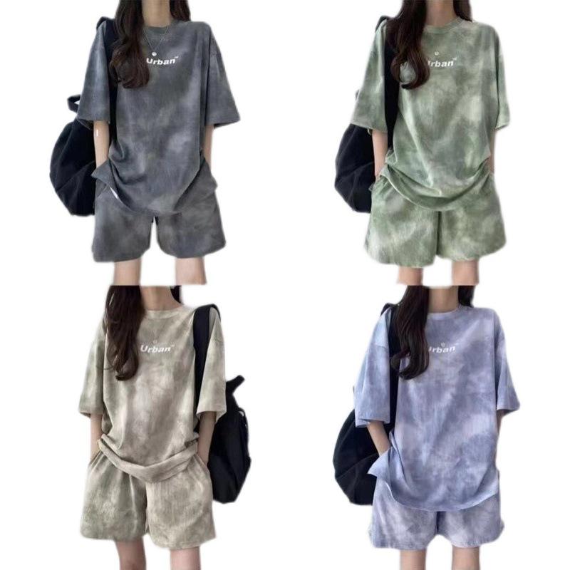 Costum sport casual din două piese pentru femei cu imprimeu tie-dye - Stilul verii 2022, mărime mică.