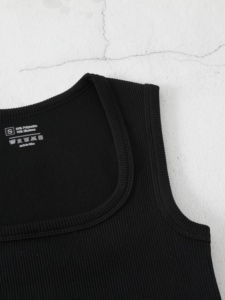 Plus Size Quick-Dry Ribbed Yoga Sports Tank with Square Neck