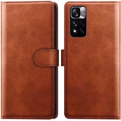 Protective Case - E.F.CONNECTION - For Xiaomi Redmi Note 11 Pro - Soft Synthetic Leather - Brown - 360° Protection