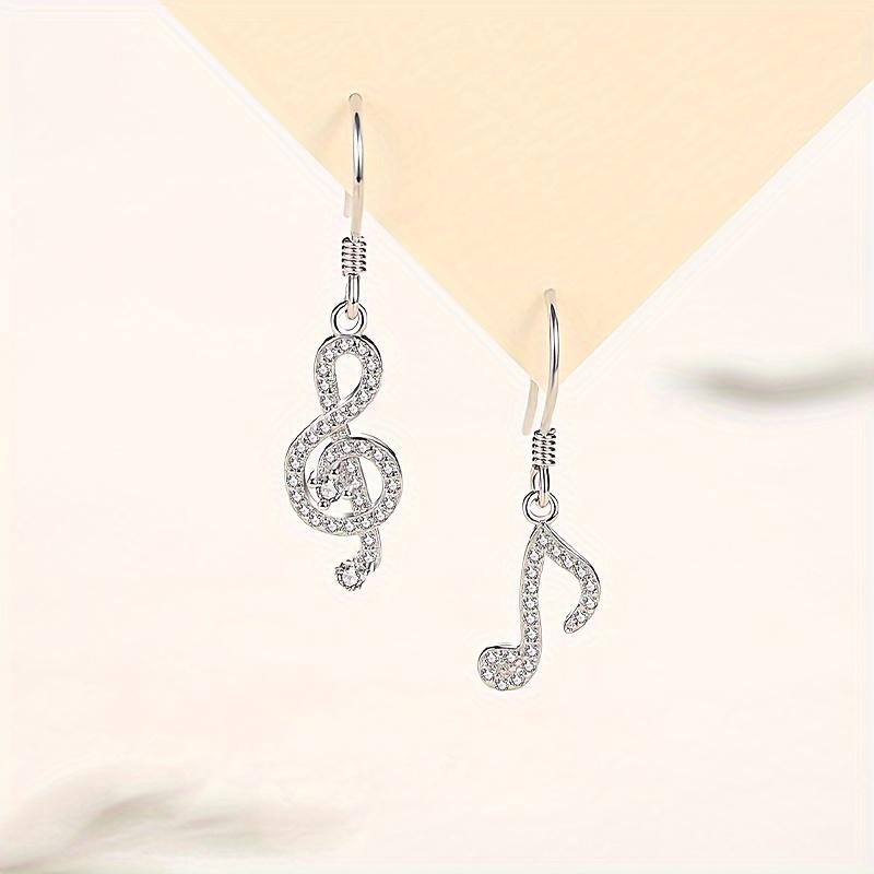 

1 Pair Music Note Asymmetrical Earrings For Women, Blingbling Rhinestone Studded, Fashionable Party Style, Dangling Hook Earwear серебряный